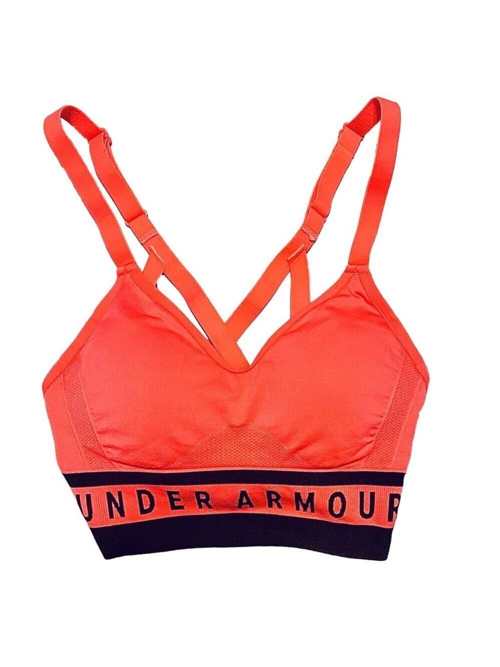 Neon Hot Pink and Black Under Armour Low Impact Seamless Longline Sports Bra XS - Picture 2 of 12